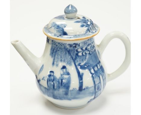 A Chinese blue and white teapot and cover, Kangxi Period, 13cm high Pot good; cover with chip to inside edge of flange and ti