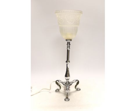 A chrome Pullman table lamp and shade, 42.5cm high There is some minor wear to the chrome stand, mainly surface scratches, et