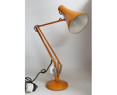 A Herbert Terry orange anglepoise lamp, highest height 89cm