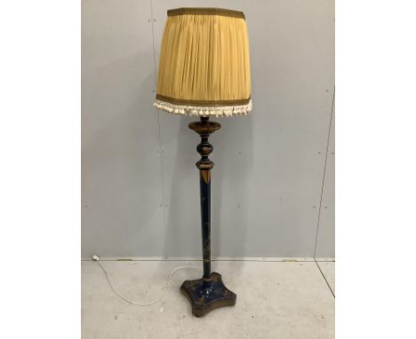 An early 20th century chinoiserie lacquer lamp standard, height including shade 173cm