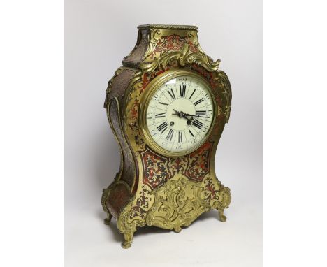 A large 19th century Louis XV style red Boulle work eight day mantel clock,