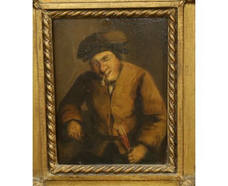 19th century Dutch School, oil on panel, Study of a pipe smoker, unsigned, 17 x 13cm, ornate gilt framed