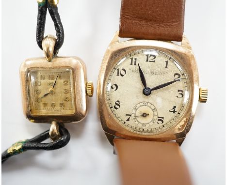 A gentleman's 9ct gold Royal manual wind wrist watch and a lady's yellow metal manual wind Trebe wrist watch.