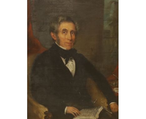Victorian School, oil on canvas, Portrait of a seated gentleman in an interior, 44 x 34cm, ornate gilt framed