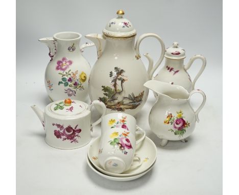 A 19th century Vienna part teaset (6) and three other items, largest 26cm high Teaset: milk jug handle glue-repaired at lower