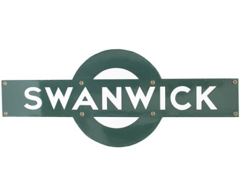 Southern Railway enamel target station sign SWANWICK from the former London &amp; South Western Railway station between Fareh