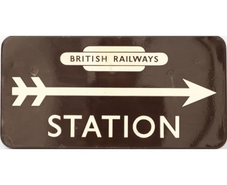 BR(W) FF enamel railway station direction sign BRITISH RAILWAYS in totem STATION with right facing arrow. In good condition w