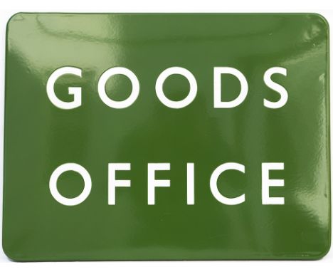BR(S) FF enamel sign GOODS OFFICE.  Light Green in excellent condition, measures 24in x 18in.  