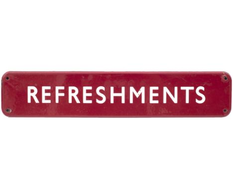 BR(M) FF enamel doorplate REFRESHMENTS. In excellent condition with minor chipping to the screw holes, vendor states ex Carnf