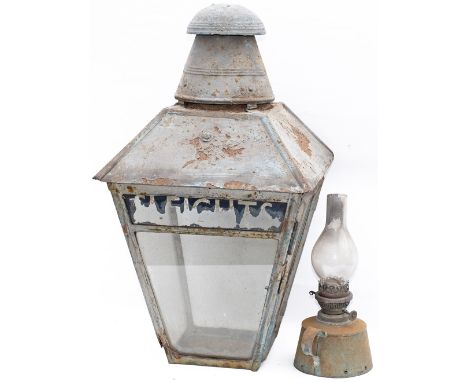 North Eastern Railway platform lamp in as removed condition with some of its original painted lamp glass SLEIGHTS still visib