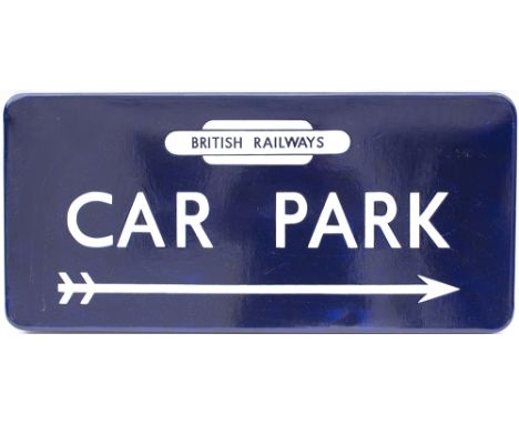 BR(E) FF enamel station direction sign CAR PARK with British Railways totem and right facing arrow. In very good restored con