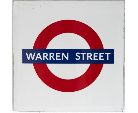 London Underground enamel Target/Bullseye station sign WARREN ST. In very good condition, measures 26.5in x 26.5in. 