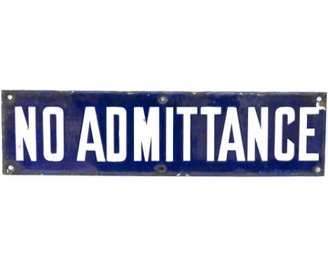 Caledonian Railway enamel doorplate NO ADMITTANCE. In excellent condition with minor edge chipping, measures 15in x 4in.  