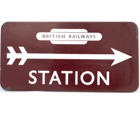 BR(M) FF enamel direction sign STATION with British Railways totem and right facing arrow. In very good condition with minor 