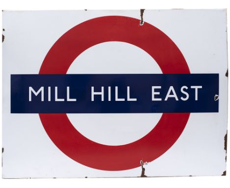 London Underground FF enamel target/bullseye sign MILL HILL EAST. In good condition with some chipping and slight loss of shi