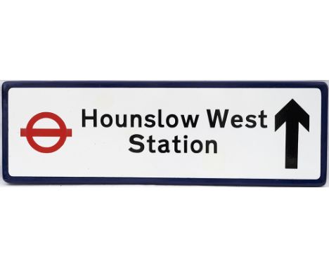 LT FF enamel direction sign HOUNSLOW WEST STATION with upwards facing arrow. In very good condition with two well executed fa