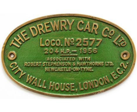 Worksplate THE DREWRY CAR Co. LTD. ASSOCIATED WITH ROBERT STEPHENSON &amp; HAWTHORNS LTD. NEWCASTLE-ON-TYNE, LOCO No. 2577 20