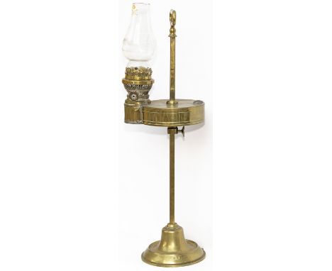 North Eastern Railway oil waiting room / Desk lamp with adjustable reservoir and burner height. Complete with reservoir Sherw