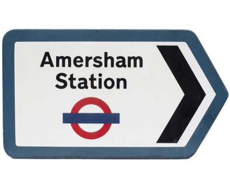 London Underground FF enamel station direction sign AMERSHAM STATION. In very good condition measures 32in x 18in.
