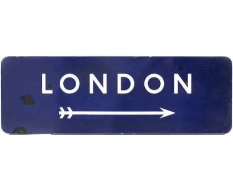 BR(E) FF enamel railway station sign LONDON with right facing arrow. In good condition with a few face repairs. Measures 36in