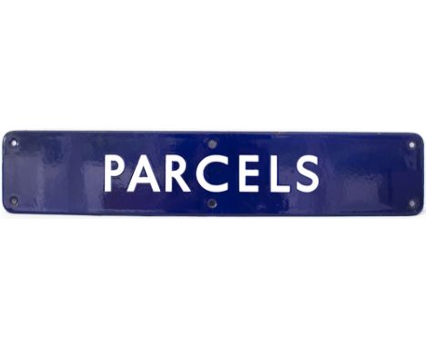 BR(E) enamel doorplate PARCELS. In excellent condition, measures 18in x 3.5in.   