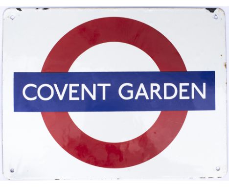 London Underground enamel Target/Bullseye station sign COVENT GARDEN. Measures 15in x 11.5in and is in excellent condition wi