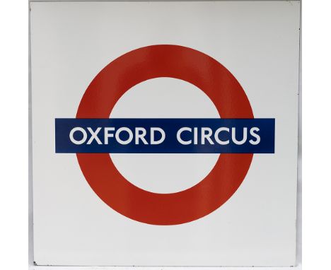 London Underground enamel Target/Bullseye station sign OXFORD CIRCUS. In excellent condition, measures 26.5in x 26.5in. 
