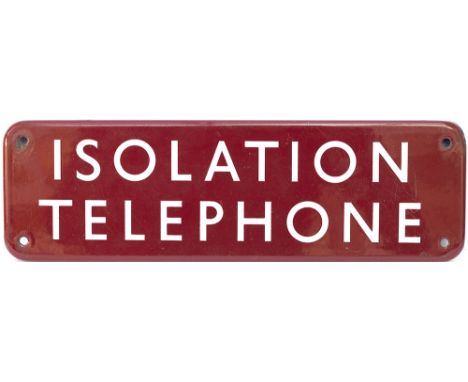 BR(M) FF enamel doorplate ISOLATION TELEPHONE. In excellent condition, measures 11.5in x 3.5in. 