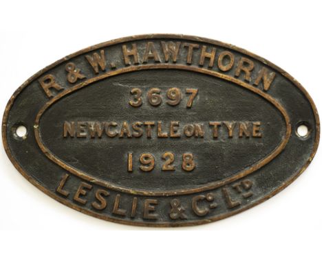 Worksplate R&amp;W. HAWTHORN LESLIE &amp; Co LTD NEWCASTLE ON TYNE 3697 1928 ex LNER Gresley N2 0-6-2T numbered LNER 2688, 95