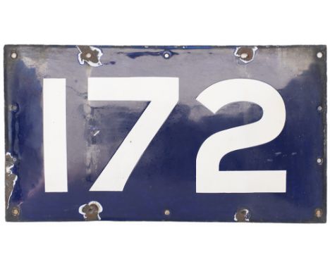 Midland &amp; South Western Junction Railway enamel Bridgeplate 172, from a bridge over Cheap Street Chedworth. In good condi