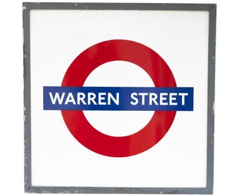 London Underground enamel Target/Bullseye station sign WARREN STREET. In very good condition, measures 26.5in x 26.5in and co
