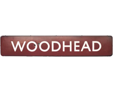 BR(M) FF enamel Signalbox board WOODHEAD. From the box that was situated at the Manchester end of the down platform of Woodhe