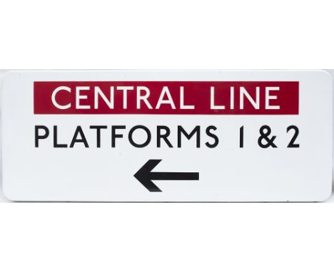 London Underground FF enamel sign CENTRAL LINE PLATFORMS 1 &amp; 2 with left facing arrow. In very good condition with a smal