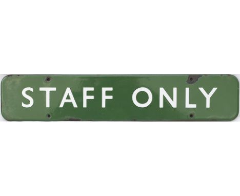 BR(S) FF enamel doorplate STAFF ONLY. In good condition with minor edge chipping, measures 18in x 3.5in.