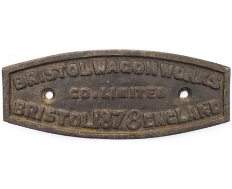 Wagon plate BRISTOL WAGON WORKS CO LIMITED BRISTOL 1878 ENGLAND. Cast iron in light face cleaned condition measures 9.325in x