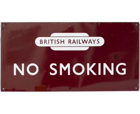 BR(M) enamel railway station sign NO SMOKING with British Railways totem. In good condition with a few small face repairs, me