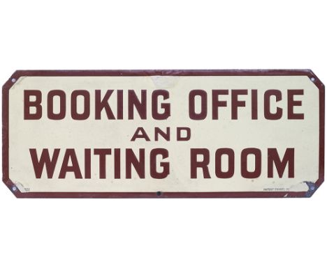 North Eastern Railway enamel Doorplate BOOKING OFFICE AND WAITING ROOM. In very good condition with some edge repairs, measur