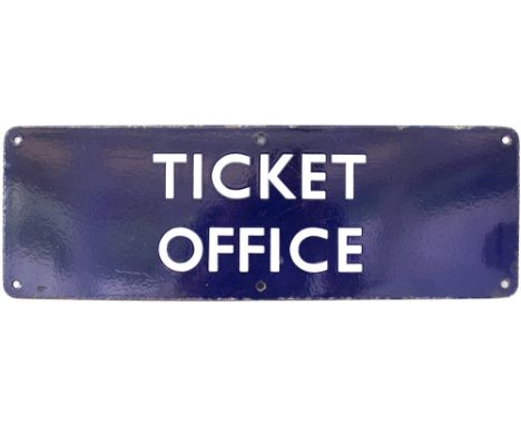 BR(E) enamel doorplate TICKET OFFICE. In excellent condition, measures 18in x 6in.  