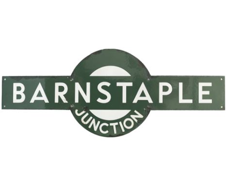 Southern Railway enamel target sign BARNSTAPLE JUNCTION from the former London and South Western Railway station between Exet