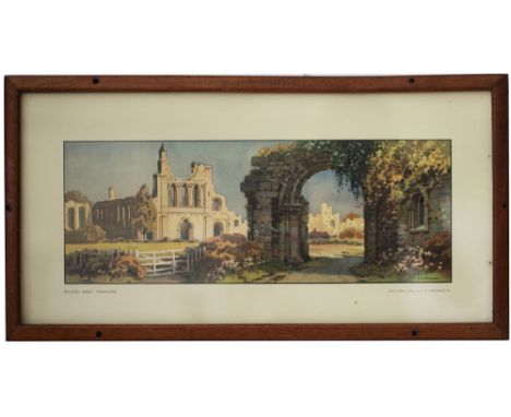 Carriage print BYLAND ABBEY, YORKSHIRE by E.W. Haslehurst. from the LNER pre war series. In an original glazed frame with saf