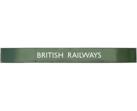 BR(S) enamel Quad Royal Poster Board Heading BRITISH RAILWAYS. In very good condition with minor edge chipping, measures 53in