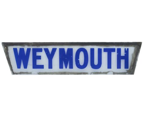GWR etched glass lamp tablet WEYMOUTH from the former Great Western and London &amp; South Western Railway terminus station o