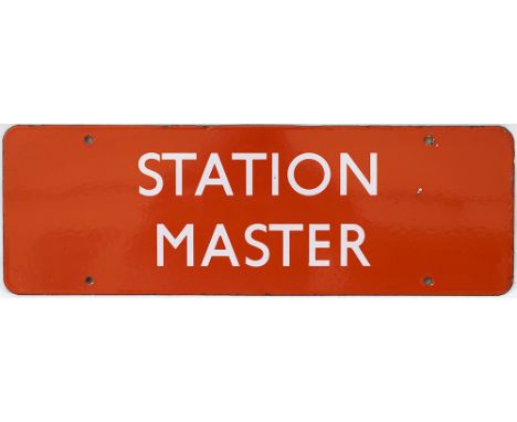 BR(NE) enamel doorplate STATION MASTER. In excellent condition measures 18in x 6in.