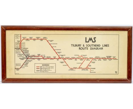 Carriage print LMS TILBURY &amp; SOUTHEND LINES ROUTE DIAGRAM. Drawn by George Dow in 1935. Framed and glazed print measures 