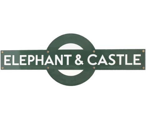 Southern Railway enamel target station sign ELEPHANT &amp; CASTLE from the former SECR and LSWR station on the line between H