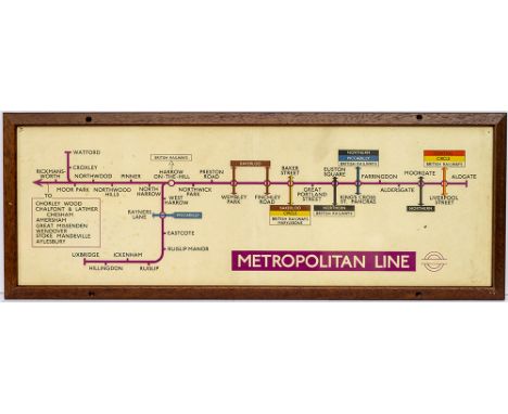 METROPOLITAN LINE Railway Carriage Panel Line Diagram issued in January 1957. Ref: 157/186Z/2000 showing the route from Aldga