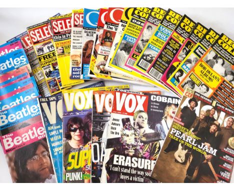 A large selection of music magazines including Vox, Record Collectors, Beatles books, Beatles Now magazines, and a large quan