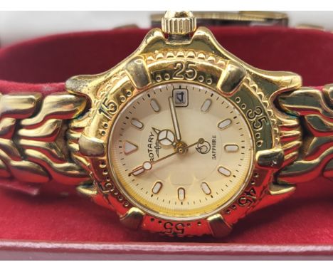 A Ladies gold plated Rotary watch with original presentation box and papers.