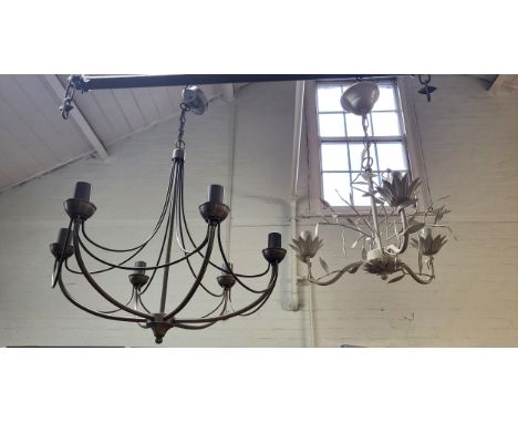 Two contemporary chandelier style light fittings, 75cm x 50cm and 60cm x 37cm.