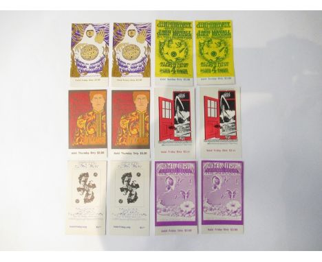 A collection of The Fillmore concert tickets 1967-1970, all with psychedelic artwork; 2x Jimi Hendrix Experience/John Mayall 